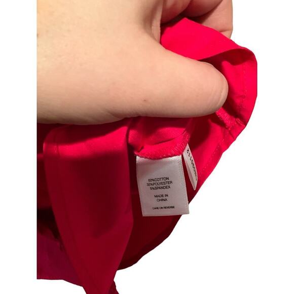 New York & Company Shirt Women's Medium Red Cotton Stretch Ruffle Button-Down - Picture 4 of 5